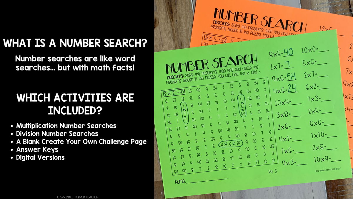Multiplication and Division Math Facts Fluency - Number Search Games ...