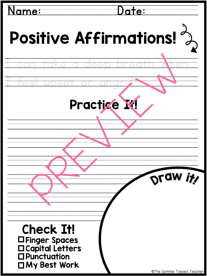 Positive Affirmations Handwriting Worksheets - PRINT – The