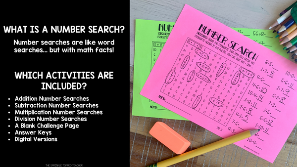 Math Fact Fluency Number Search Bundle - Addition Subtraction Mult & Division