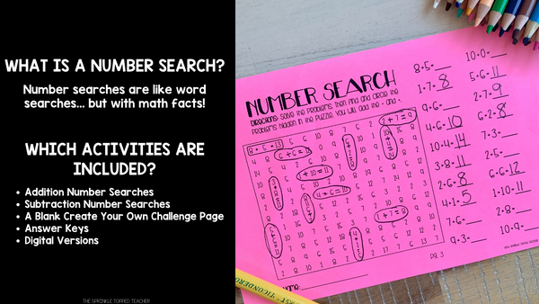 Addition and Subtraction Math Facts Fluency - Number Search Games