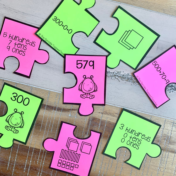 Place Value Puzzles | 2nd Grade Monster Theme