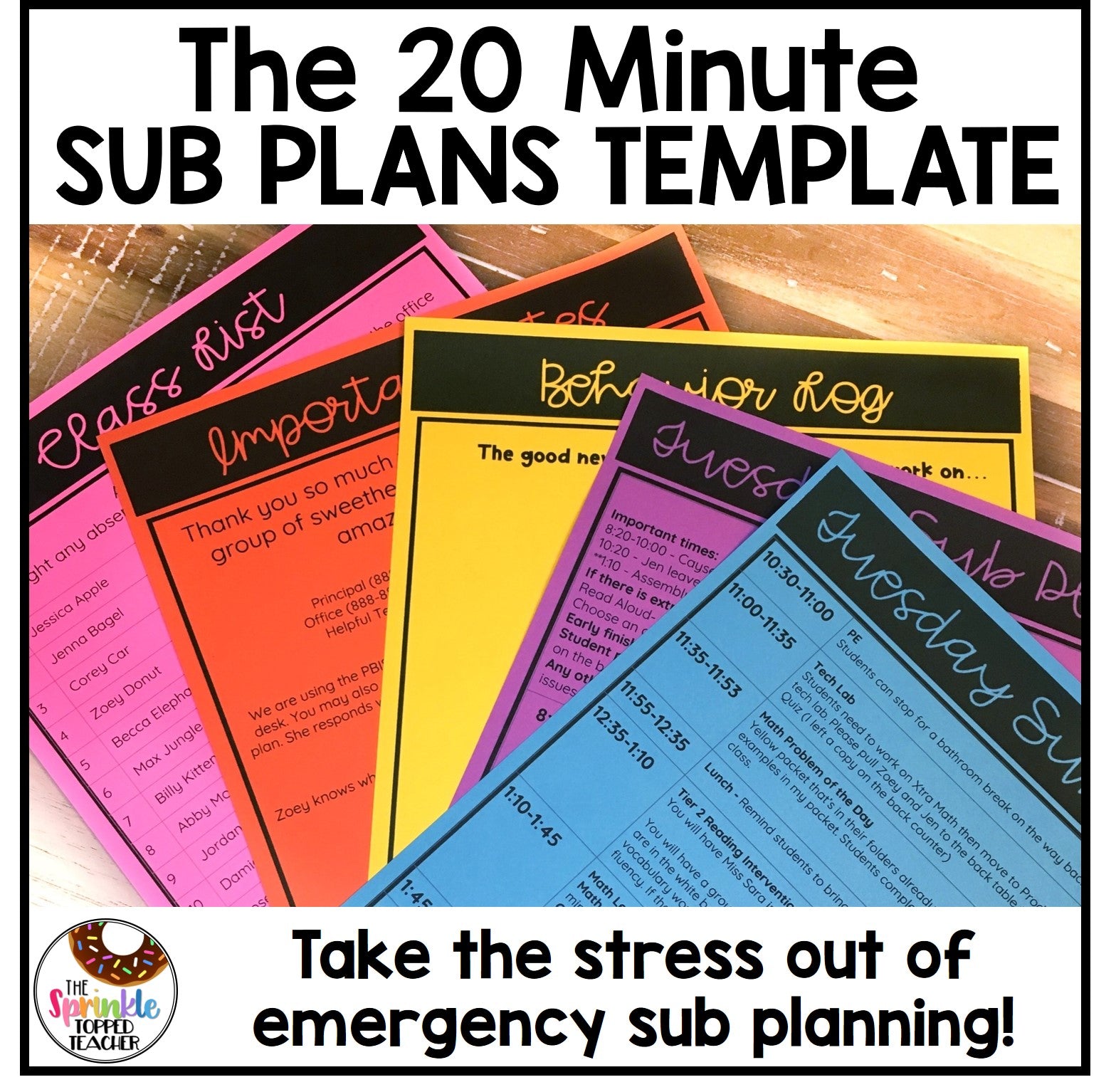 20 Minute Sub Plan Template | Editable