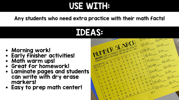 Multiplication and Division Math Facts Fluency - Number Search Games