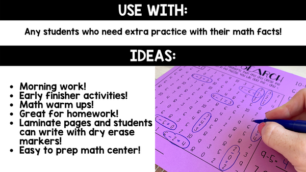 Math Fact Fluency Number Search Bundle - Addition Subtraction Mult & Division