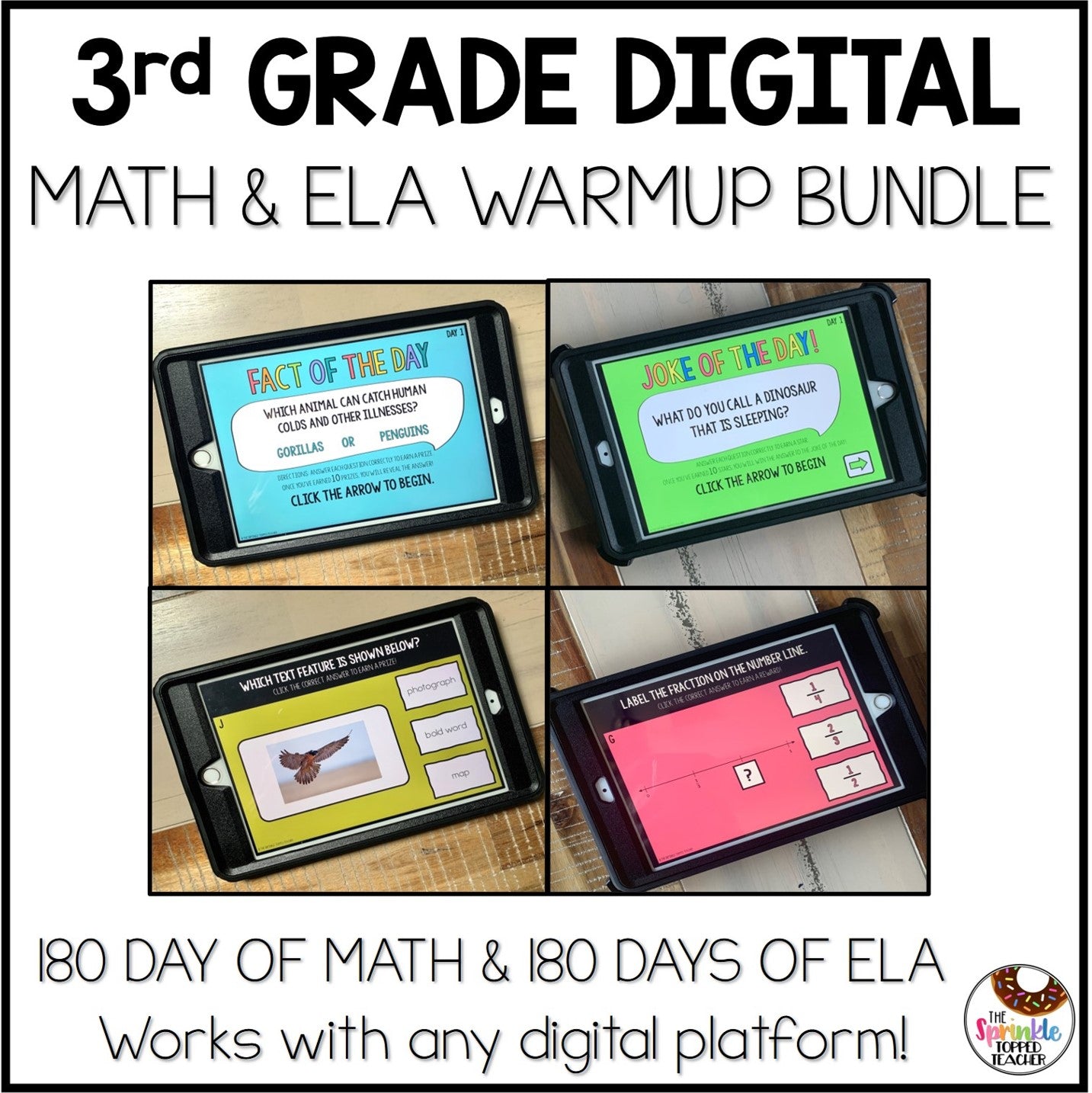 3rd Grade Digital Math & ELA Warm Up Bundle | Spiral Review