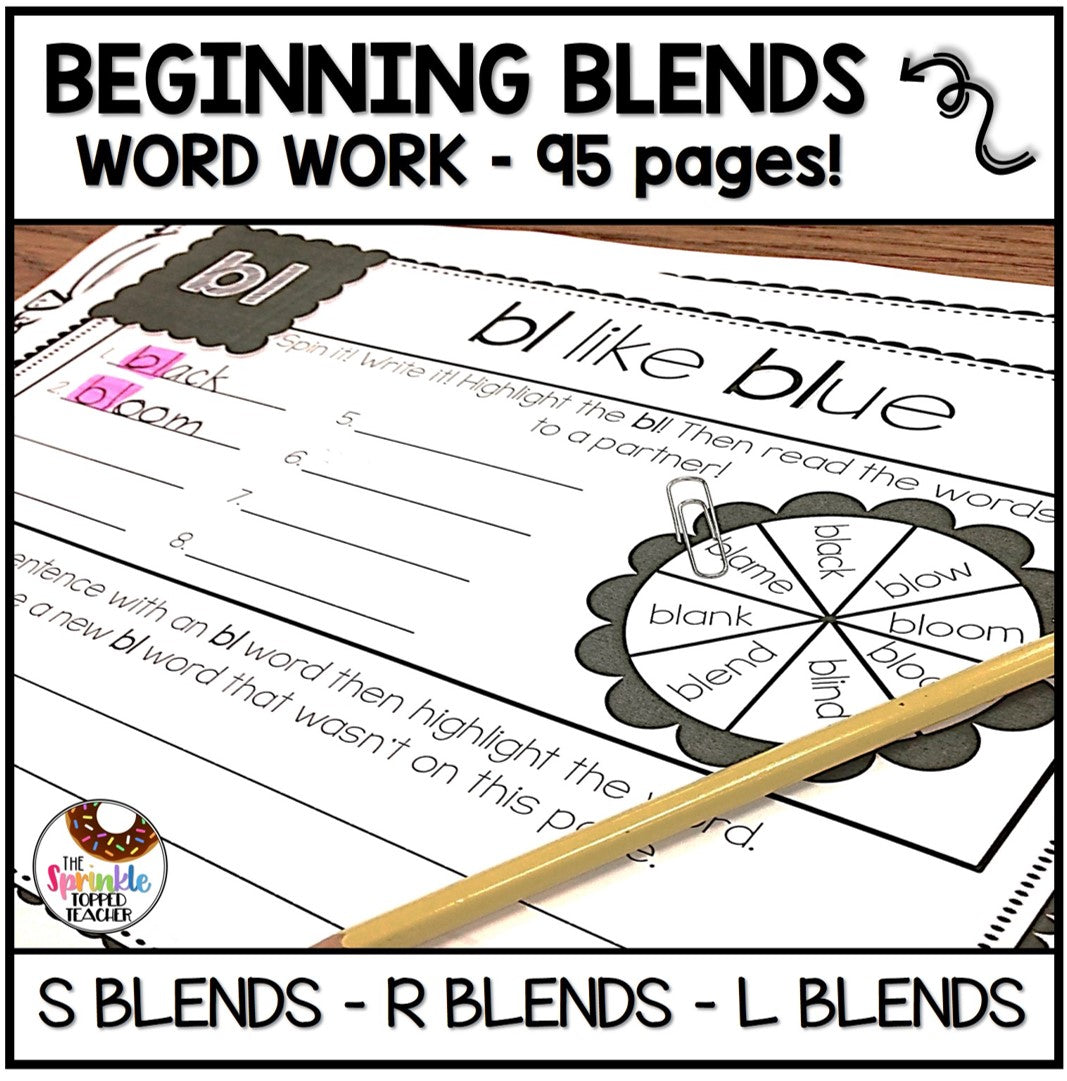Beginning Blends Word Work Bundle | S Blends L Blends R Blends