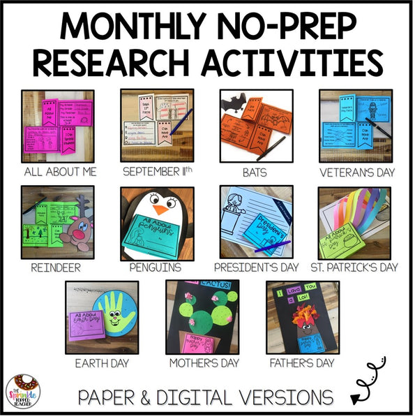 Monthly Research Activities for the Year - No Prep Flip Flaps Bundle