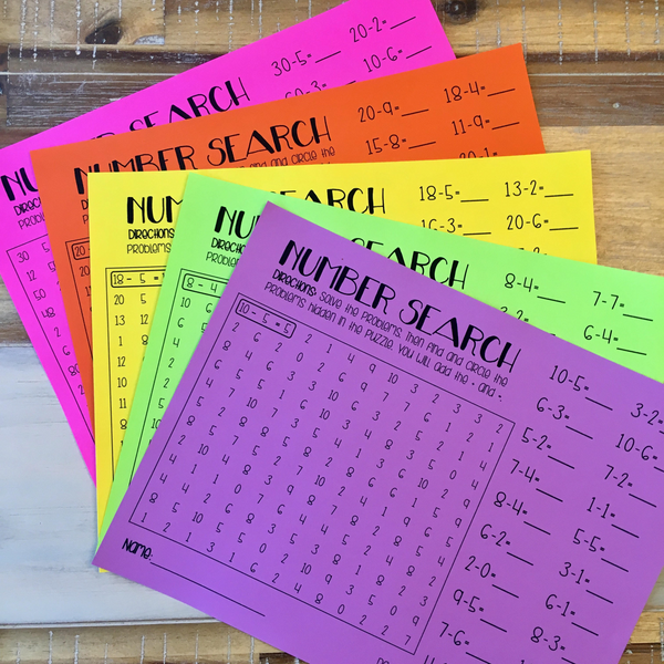 Addition and Subtraction Math Facts Fluency - Number Search Games