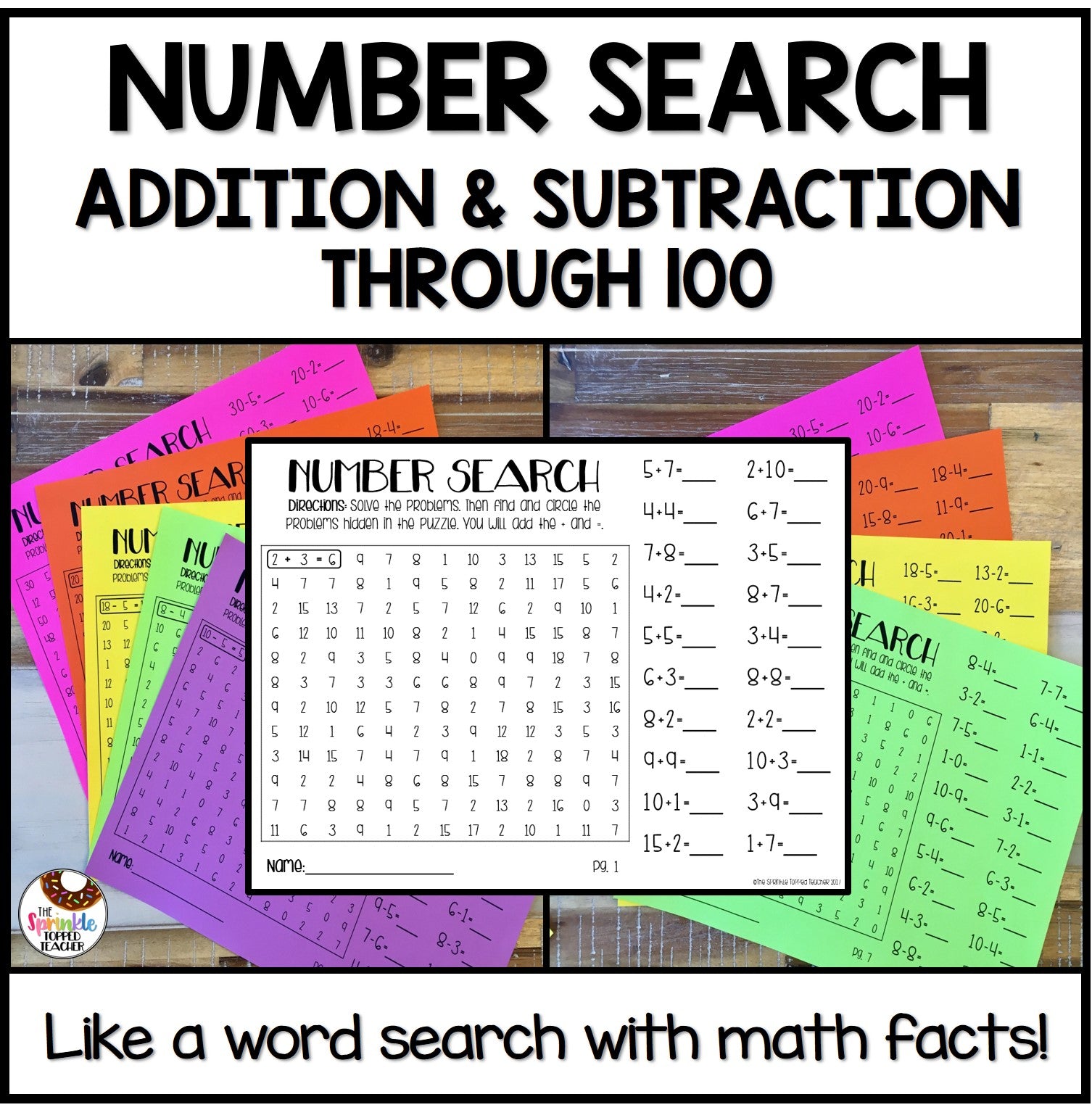 Addition and Subtraction Math Facts Fluency - Number Search Games