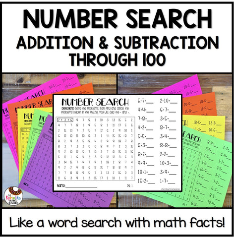 Addition and Subtraction Math Facts Fluency - Number Search Games