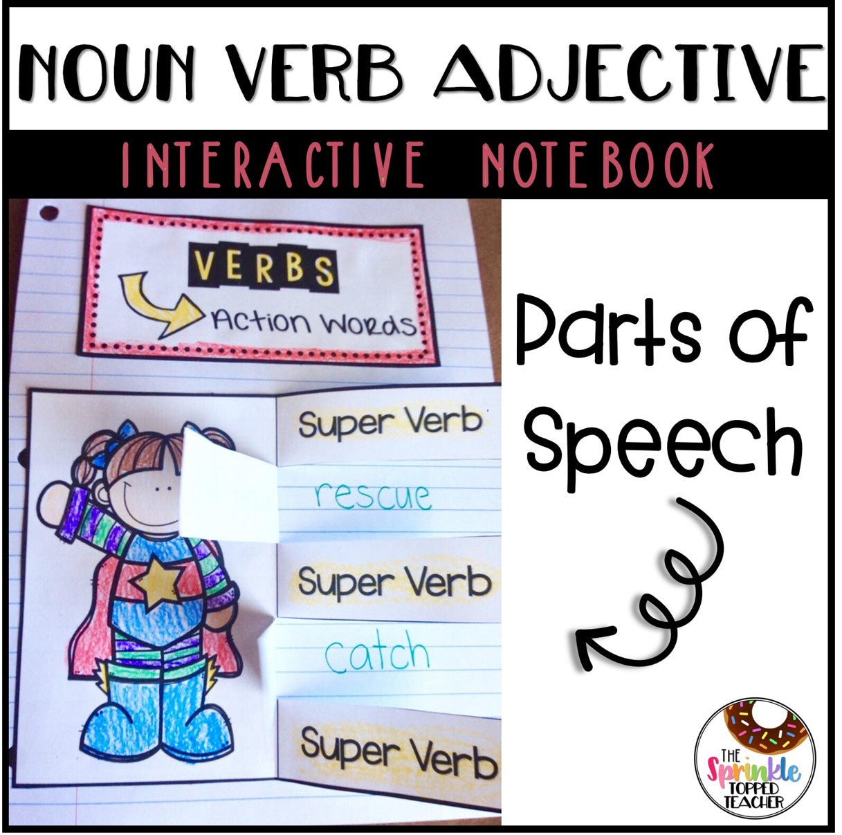 Parts of Speech Interactive Notebook | Nouns Verbs Adjectives
