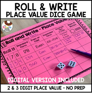 Roll and Write Place Value Dice Game - Paper and Digital