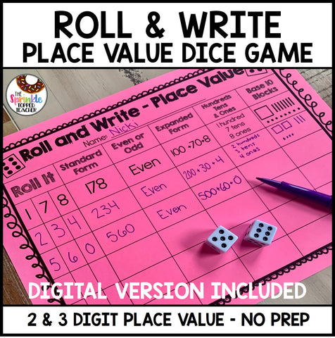 Roll and Write Place Value Dice Game - Paper and Digital