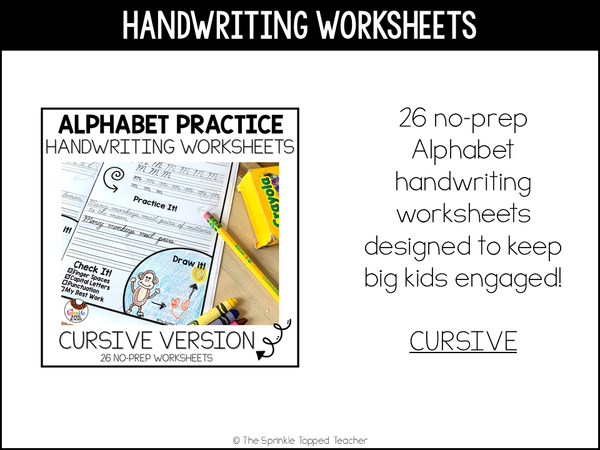 Alphabet Handwriting Worksheets - CURSIVE