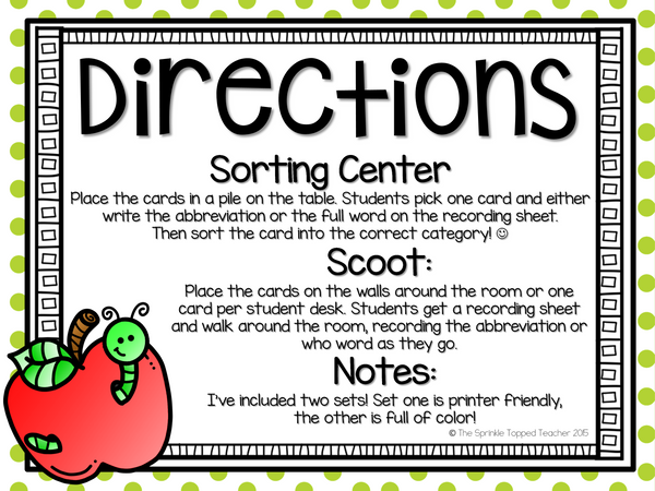 Abbreviations Task Cards | Fall Scoot Game