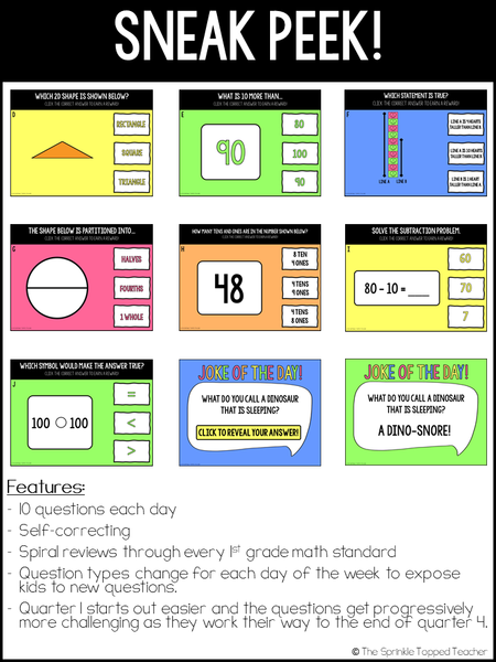 1st Grade Math Warm Ups | 180 Days of Spiral Review