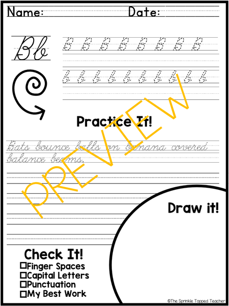 Alphabet Handwriting Worksheets - CURSIVE
