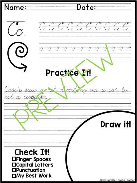 Alphabet Handwriting Worksheets - CURSIVE