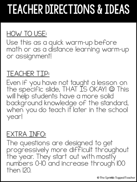 1st Grade Math Warm Ups | 180 Days of Spiral Review