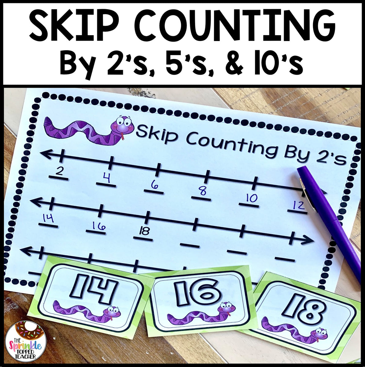 Skip Counting by 2, 5, and 10 | Snake Task Cards – The Sprinkle Topped ...