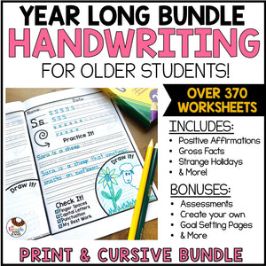 Handwriting Worksheets | CURSIVE PRINT D'NEALIAN BUNDLE for Older Students