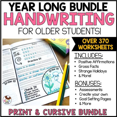 Handwriting Worksheets | CURSIVE PRINT D'NEALIAN BUNDLE for Older Students